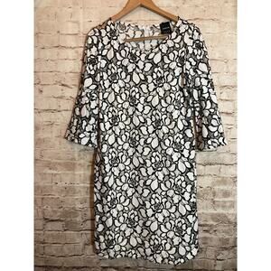 Cartise Dress Womens 10 Black & White Floral Lace Overlay Bell Sleeve Coquette